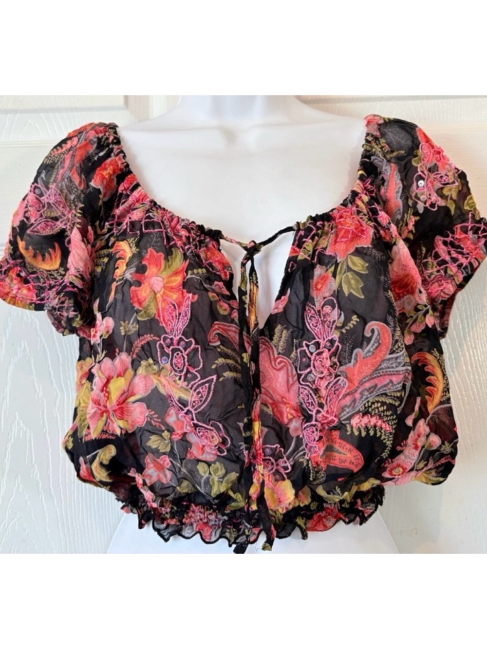 Vintage 90’s RAMPAGE Floral Cropped Lolita Coquette Top Medium